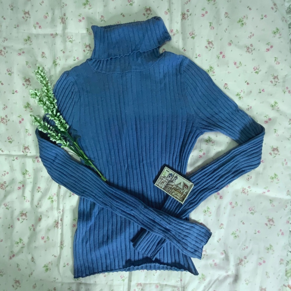 Baby Blue ribbed Turtleneck sweater top.